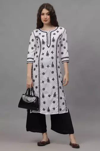 White cotton lucknowi chikankari kurta