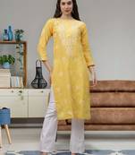 Yellow cotton lucknowi chikankari kurta