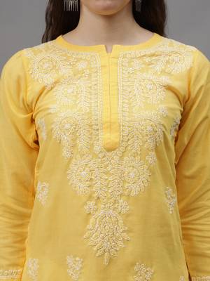 Yellow cotton lucknowi chikankari kurta 2