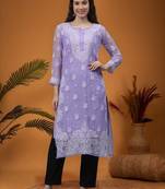 Mauve georgette lucknowi chikankari kurta with slip
