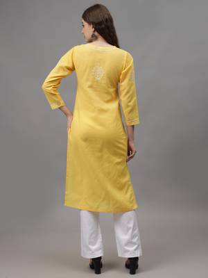 Yellow cotton lucknowi chikankari kurta 3