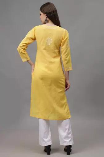 Yellow cotton lucknowi chikankari kurta
