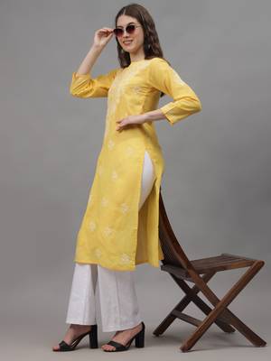Yellow cotton lucknowi chikankari kurta 4