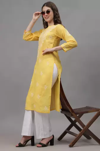 Yellow cotton lucknowi chikankari kurta