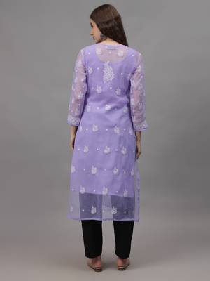 Mauve georgette lucknowi chikankari kurta with slip 3