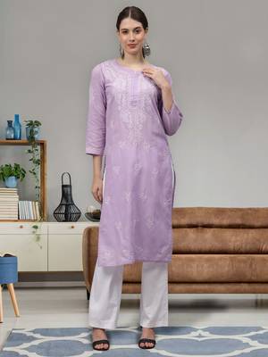 Mauve cotton lucknowi chikankari kurta 1
