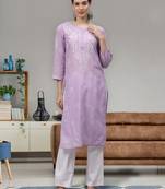 Mauve cotton lucknowi chikankari kurta