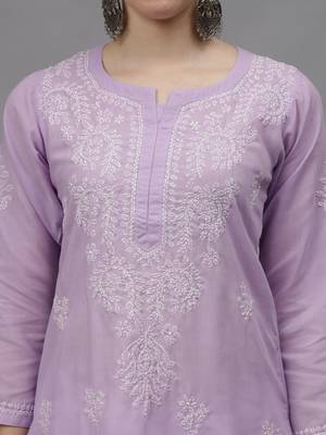 Mauve cotton lucknowi chikankari kurta 2