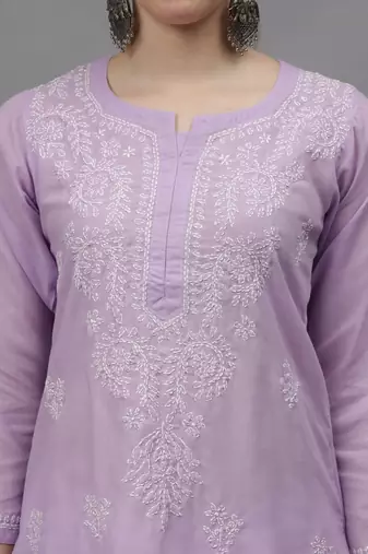 Mauve cotton lucknowi chikankari kurta