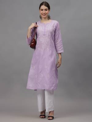 Mauve cotton lucknowi chikankari kurta 4