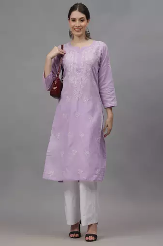 Mauve cotton lucknowi chikankari kurta