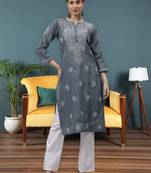 Grey cotton lucknowi chikankari kurta