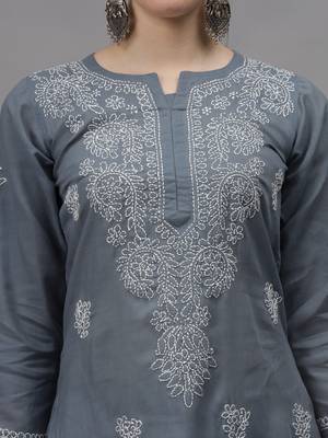 Grey cotton lucknowi chikankari kurta 2