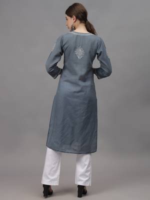 Grey cotton lucknowi chikankari kurta 3