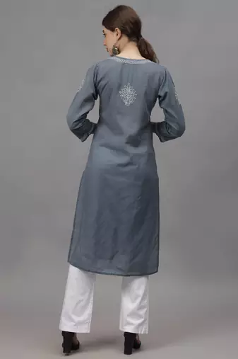 Grey cotton lucknowi chikankari kurta