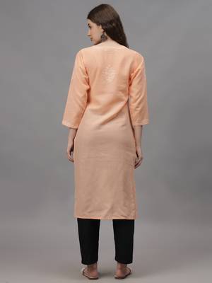 Apricot peach cotton lucknowi chikankari kurta 3