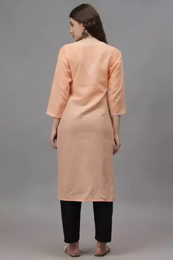 Apricot peach cotton lucknowi chikankari kurta