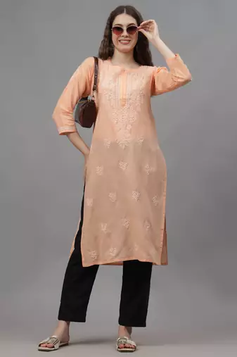 Apricot peach cotton lucknowi chikankari kurta