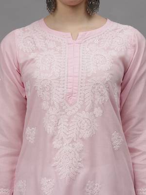 Pink cotton lucknowi chikankari kurta 2