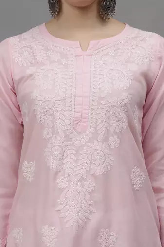 Pink cotton lucknowi chikankari kurta