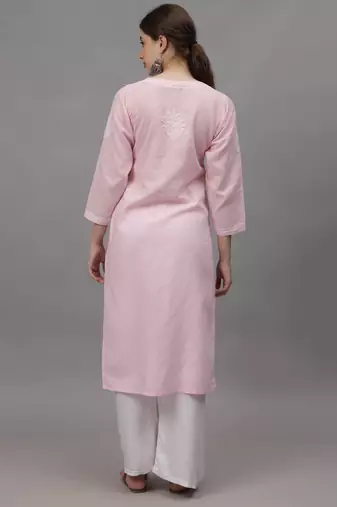 Pink cotton lucknowi chikankari kurta