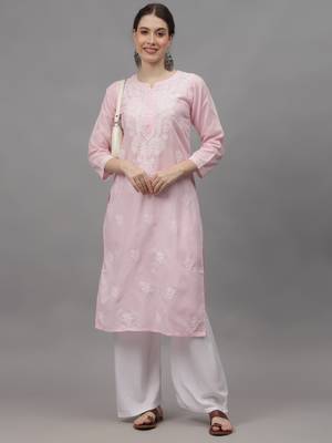Pink cotton lucknowi chikankari kurta 4