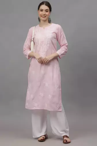 Pink cotton lucknowi chikankari kurta