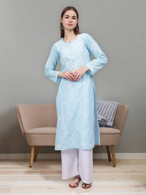 Blue cotton lucknowi chikankari kurta 1