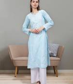 Blue cotton lucknowi chikankari kurta
