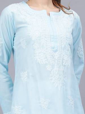 Blue cotton lucknowi chikankari kurta 2