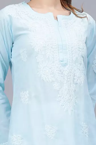 Blue cotton lucknowi chikankari kurta