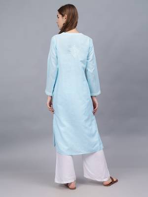 Blue cotton lucknowi chikankari kurta 3