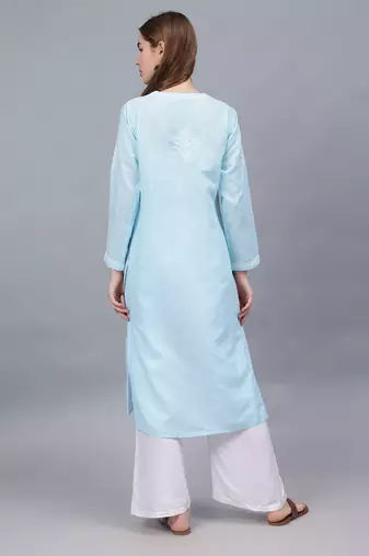Blue cotton lucknowi chikankari kurta