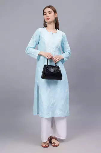 Blue cotton lucknowi chikankari kurta