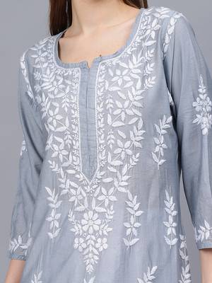 Grey chanderi lucknowi chikankari kurta 2