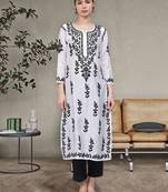 White chanderi lucknowi chikankari kurta