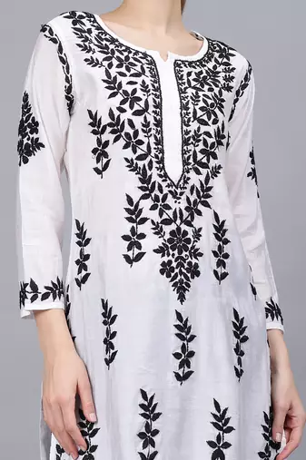 White chanderi lucknowi chikankari kurta