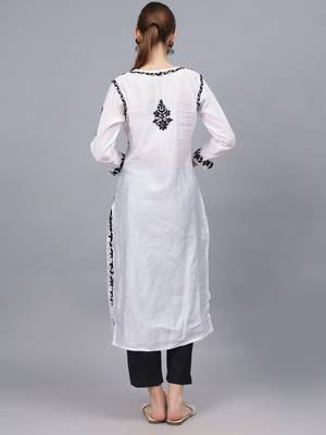 White chanderi lucknowi chikankari kurta 3