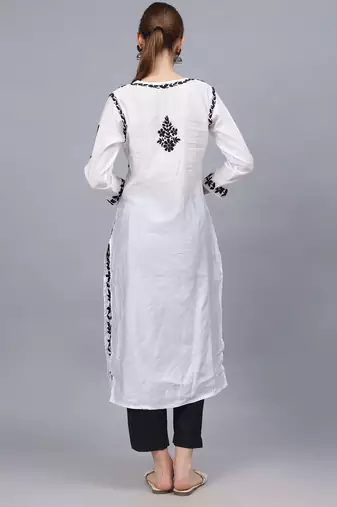 White chanderi lucknowi chikankari kurta