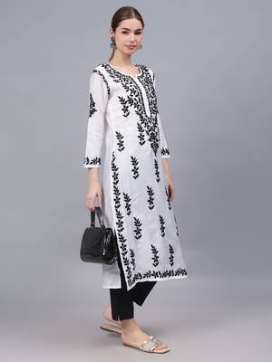 White chanderi lucknowi chikankari kurta 4