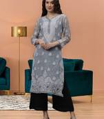 Grey georgette lucknowi chikankari kurta with slip