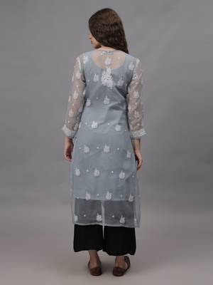 Grey georgette lucknowi chikankari kurta with slip 3