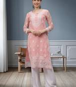 Peach georgette lucknowi chikankari kurta with slip