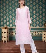 Pink georgette lucknowi chikankari kurta with slip
