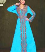 Cyan color luxurious Full Sleeves Handmade Moroccan Kaftan.
