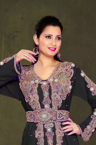 Black color Full Sleeves Handmade Moroccan Kaftan