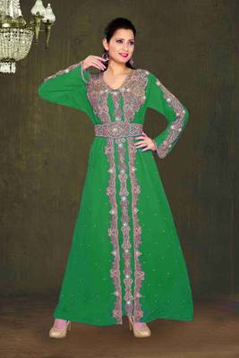 Dark Green color Full Sleeves Handmade Moroccan Kaftan 1