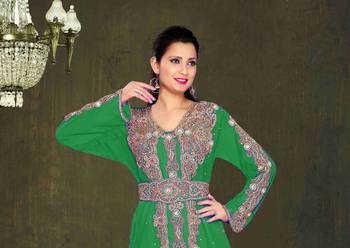 Dark Green color Full Sleeves Handmade Moroccan Kaftan 2