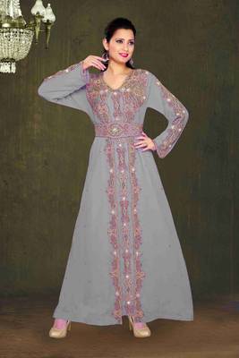 Grey color Full Sleeves Handmade Moroccan Kaftan 1