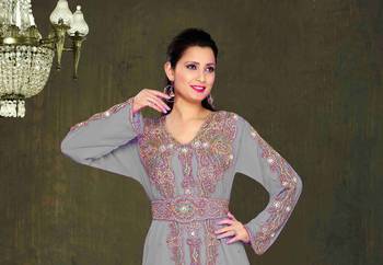 Grey color Full Sleeves Handmade Moroccan Kaftan 2